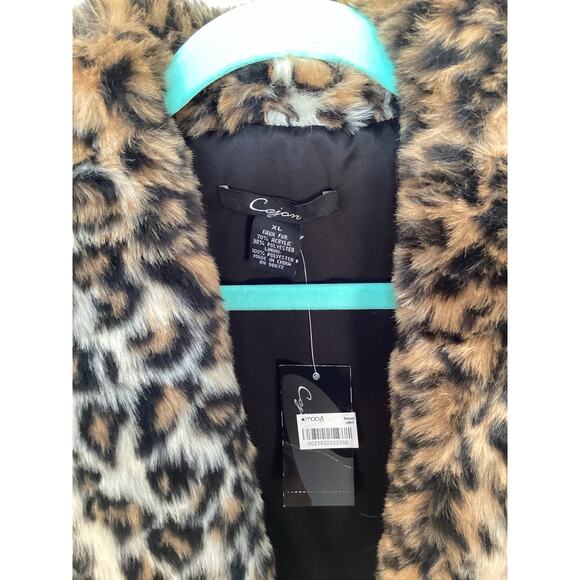 NWT Cejon Women Animal Print Faux Fur Open Front Jacket Vest Brown Beige Size XL - Picture 4 of 8